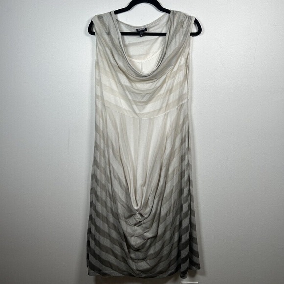 Ronen Chen Dress Beige Gray Lined Striped Draped Lightweight Women's Size 4 - Picture 1 of 8